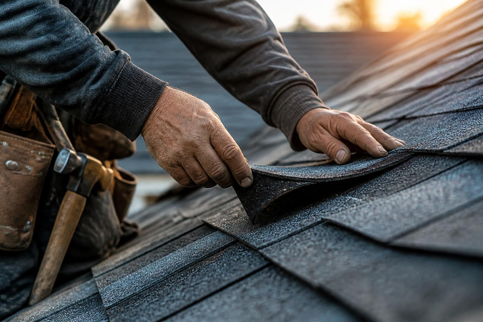Roofer installing premium architectural shingles